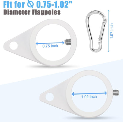 1" White Flag Pole Rings, 2 Pcs Anti Wrap Aluminum Alloy Flag Pole Clips Swivels, 360° Rotating