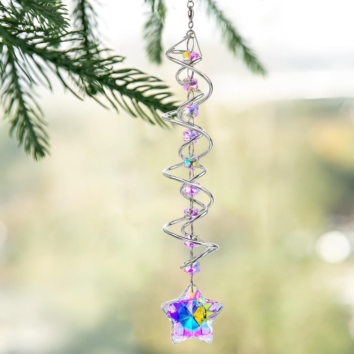 H&D HYALINE & DORA 21inch Crystal Suncatcher for Window Hanging Double-Spiral Design Gazing Ball