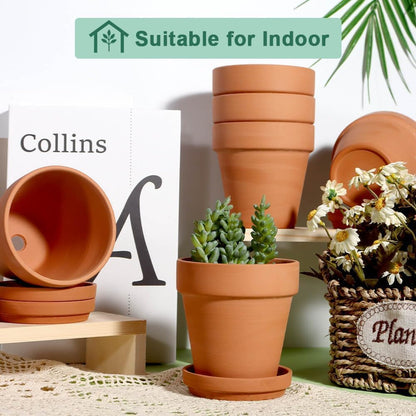 vensovo 4 Inch Terracotta Plant Pots with Saucer - 6 Pack Clay Flower Pots with Drainage, Great for