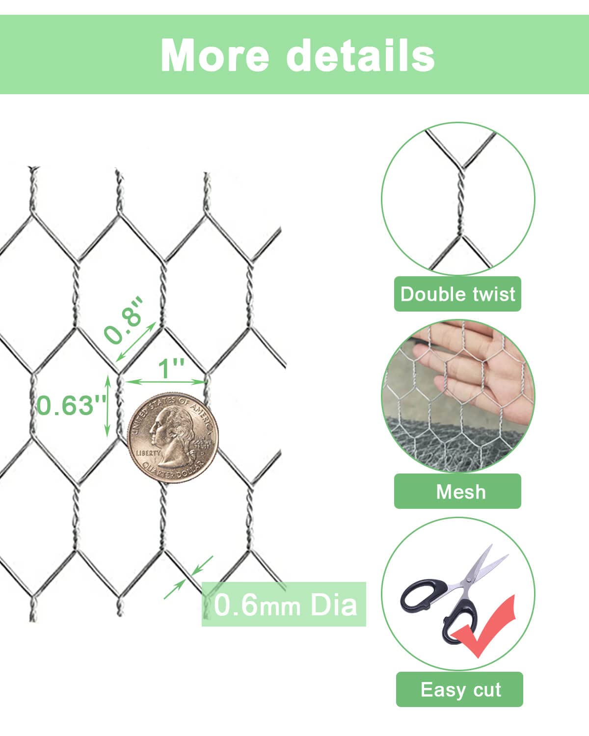 Garden Poultry Chicken Wire Netting - 36 '' × 50 ' Garden Fence Animal Barrier, Chicken Wire for