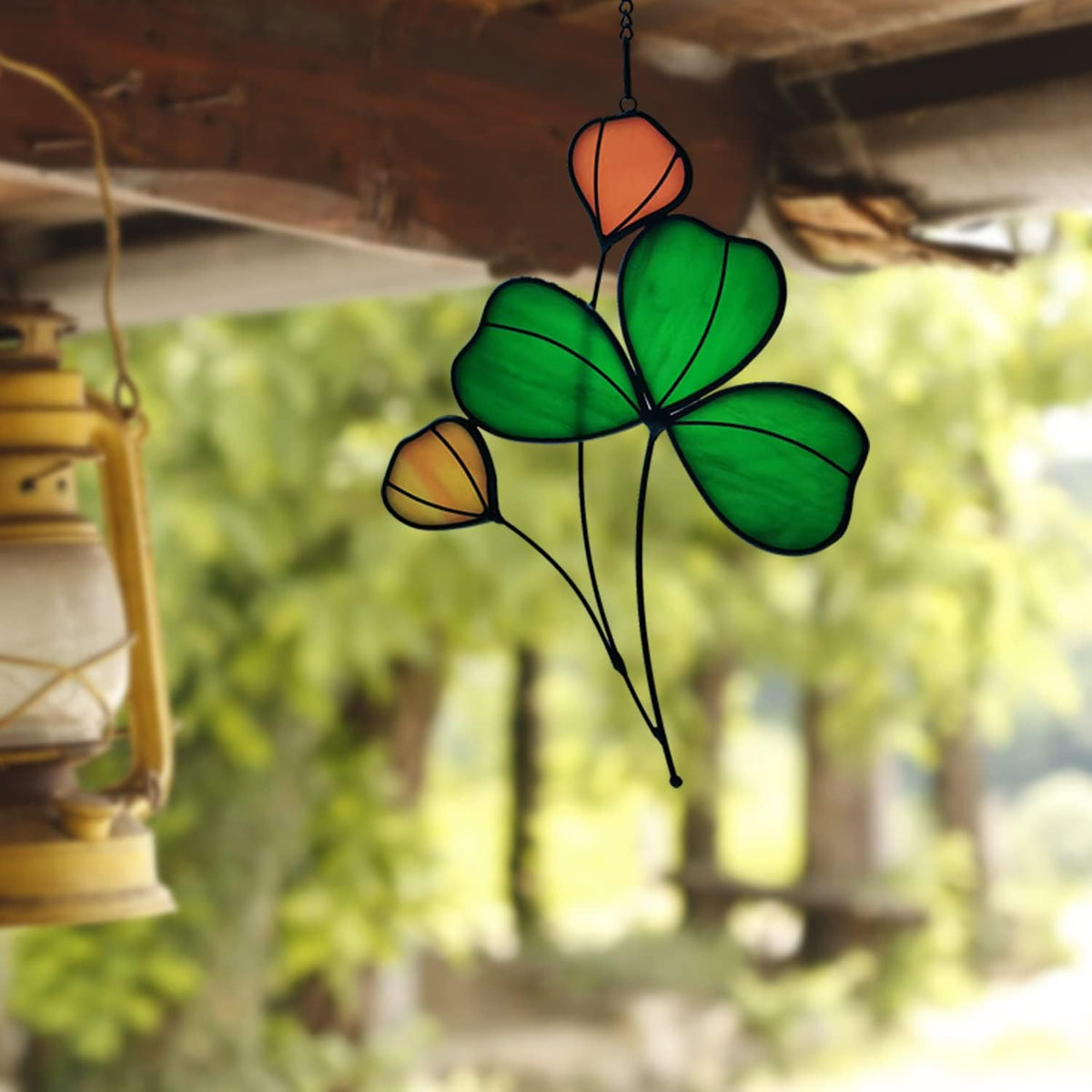 Stained Glass Clover Window Hanging Suncatcher Handmade Window Panels Gifts for mom and Woman