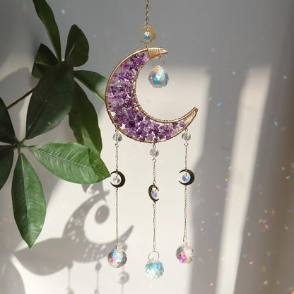 Moon Suncatcher Hanging Decor, Boho Chic Amethyst Crystal Sun Catcher, Spritual Sun Light Catcher