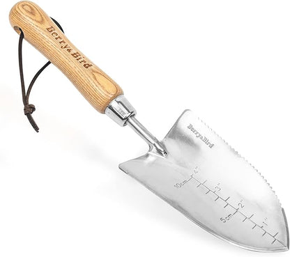 Berry&Bird Garden Serrated Planting Trowel, Multifunctional Shovel with ash Wood and Stainless