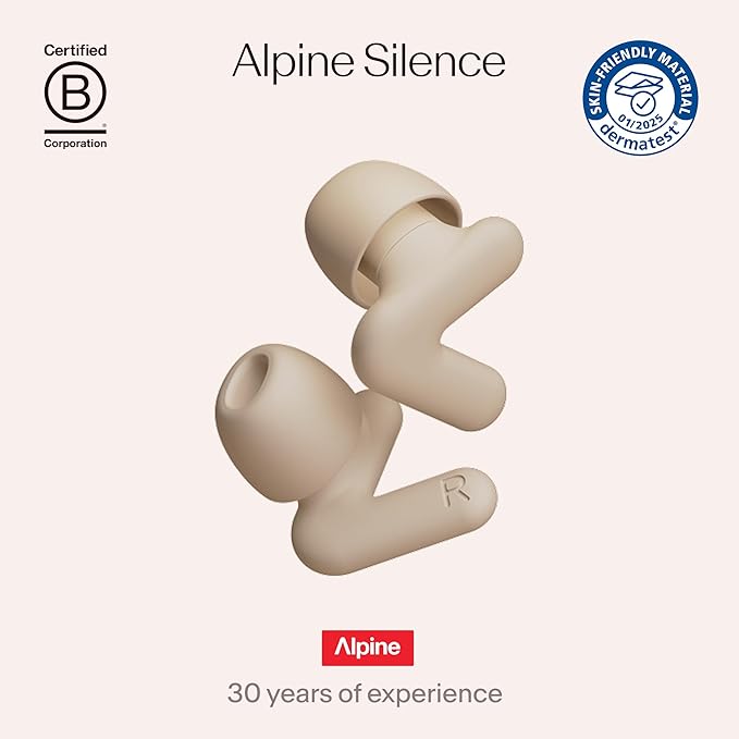 Alpine Silence Earplugs for Sleep, Focus & Travel - V-Shape Snug Fit & Soft Oval Tips – 4 Sizes