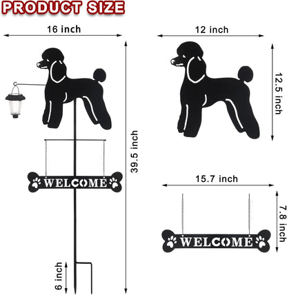 BAYN Solar Poodle Garden Stakes Decorative with a Lantern Dog Silhouette Welcome Sign Outdoor