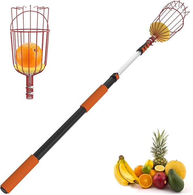 SISIUPASSIE 26FT Reach Fruit Picker, Apple Picker Pole with Basket Telescoping Tool for Apple Lemon