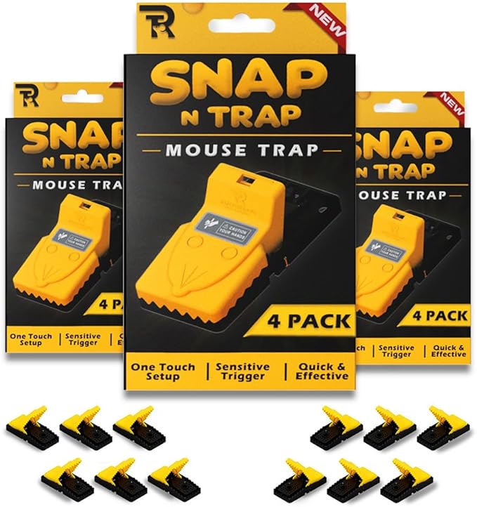 RinneTraps| 12 Pack | Snap N Trap | Mouse Trap | One Touch Setup | Reusable | Quick Kill | Made in