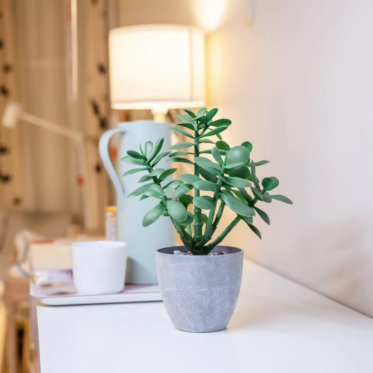 365 Blooming Decor Artificial Jade Plant 12 inch in Gray Pot for Home, Office Decor, Money Tree