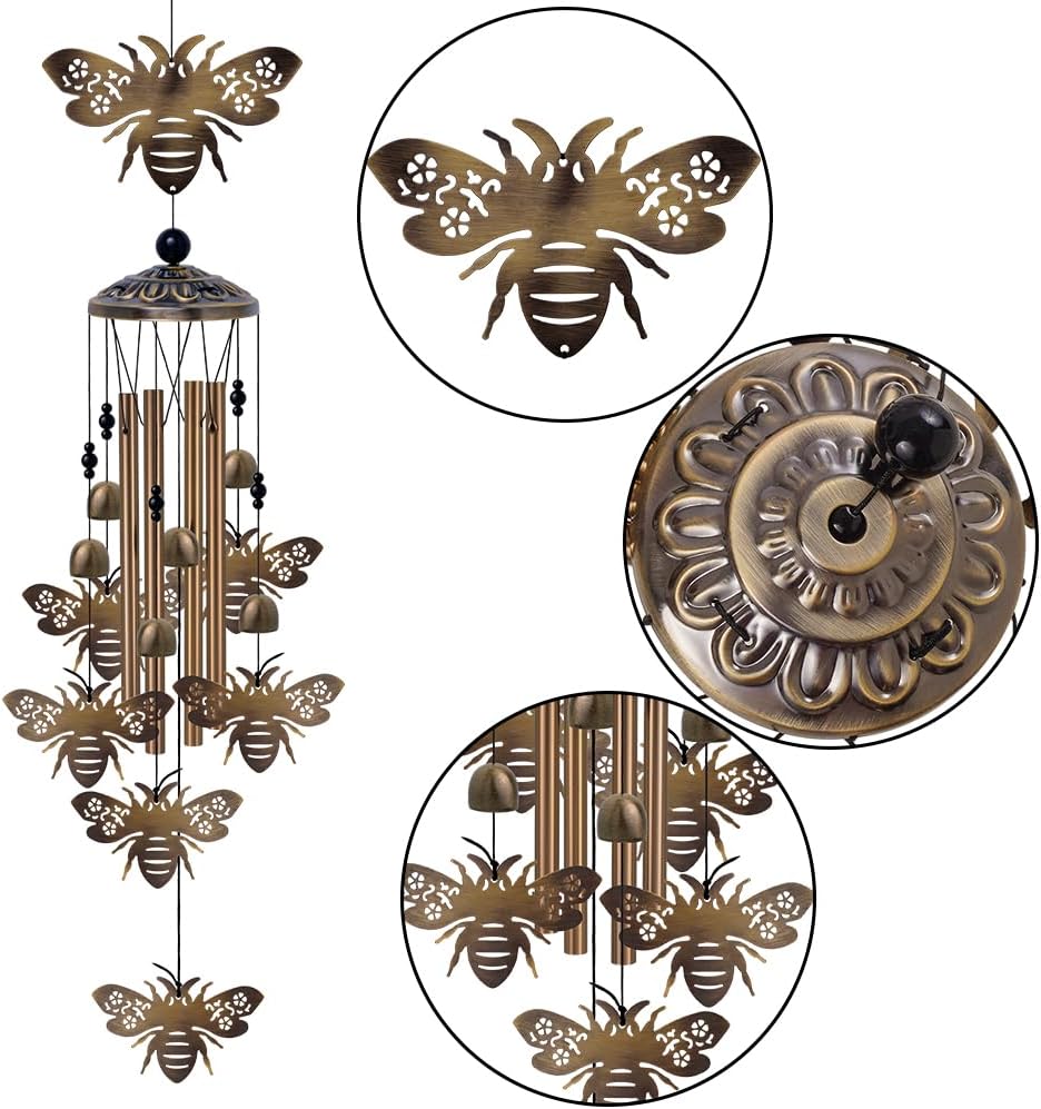Outdoor Bees Wind Chimes Gifts for Mom - Bronze Memorial Wind Bells, Mobile Sympathy Wind Catcher