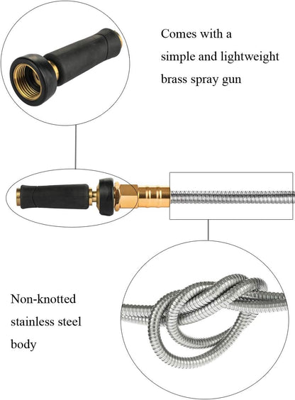 Expandable Metal Garden Hose 75 FT - 304 Stainless Steel Water Hose 75 FT - Heavy Duty non Kinking