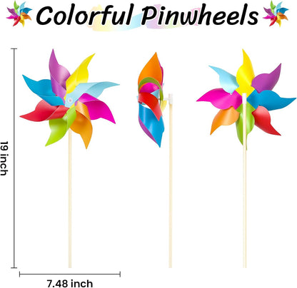 HOOSUN 12 Pack Rainbow Pinwheels for Yard and Garden,Rainbow Party Decorations for Kids, Colorful