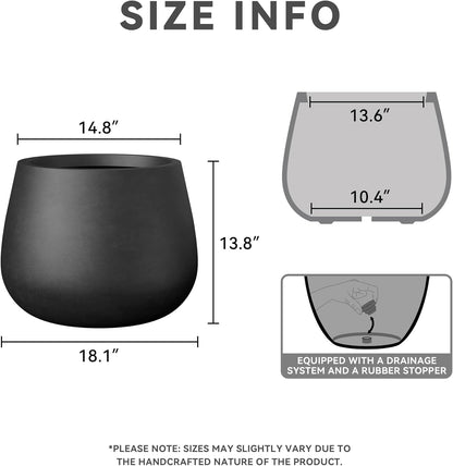 Kante Curva Series Planter, 14.8 Inch Round Concrete Garden Pot with Draiange Hole and Rubber Plug
