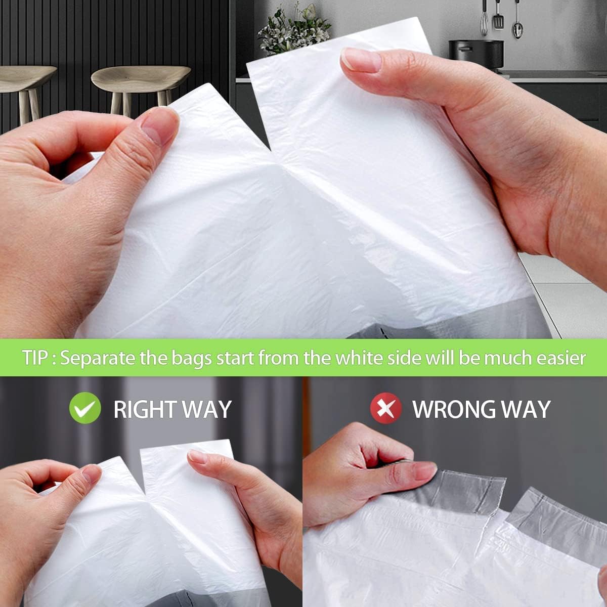 Teivio 1.6 Gallon 120 Counts Strong Drawstring Trash Bags Garbage Bags, Medium Kitchen Trash Can