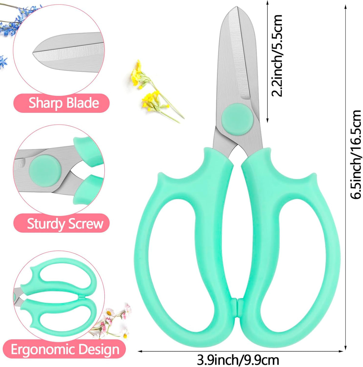 12 Pcs Flower Scissors, Stainless Steel Floral Shear, Premium Garden Pruning Shears, Sharp Garden