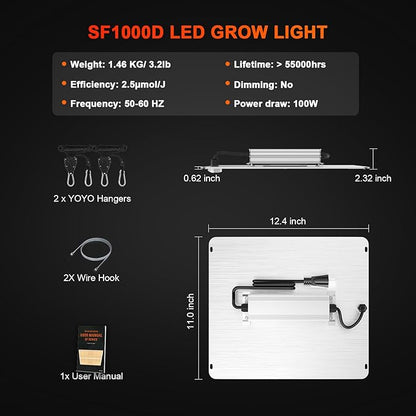 Spider Farmer 2025 New SF1000D 2Pack LED Grow Light with Samsung LM301B Diodes Deeper Penetration &