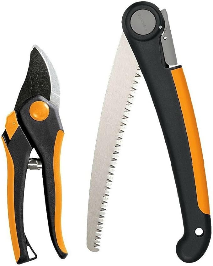 Fiskars Folding Saw and Pruner Set, Garden Clippers, Gardening Scissors with Sharp, Rust Resistant
