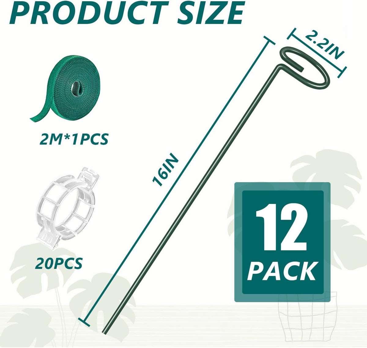 MAFONE 12 Pack 16inch Plant Support Stakes, Plant Stick Garden Single Stem Flower Support Stake