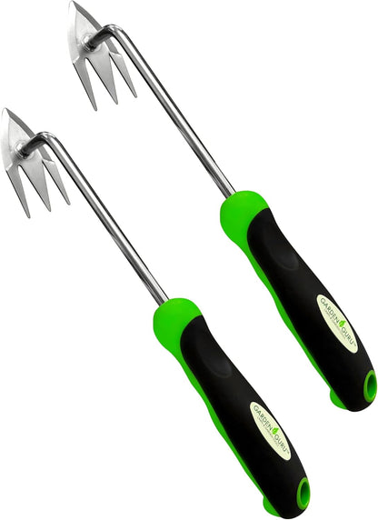 Garden Guru Root Weeder Tool with Ergonomic Handle - Stainless Steel Weed Puller for Planting