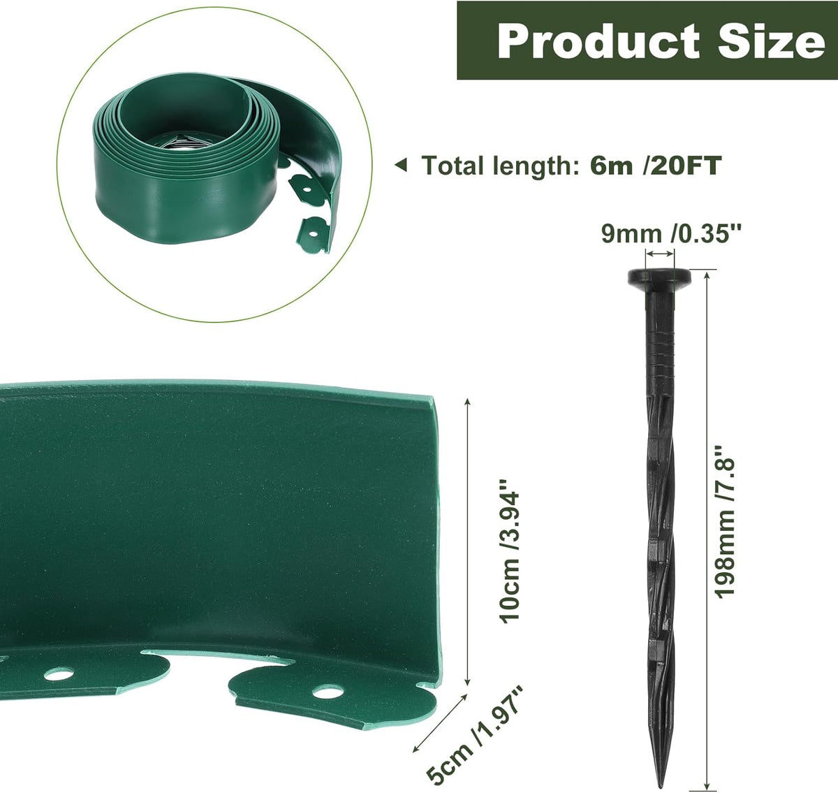 uxcell Landscape Edging, 1Pcs 20FT x 3.94" - No Dig Garden Edging Kit with 18 Stakes, Landscape