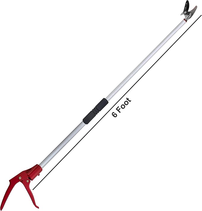 Tree Trimmer, 6 Foot Pole Pruner, Long Reach Pruning Shears, Cut and Hold Garden Clippers, Aluminum
