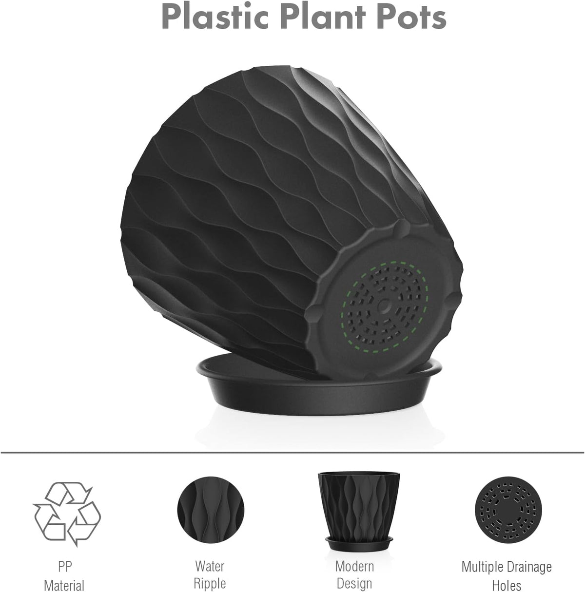 4 inch Small Plastic Nursery Pots, Seedling Pots, 5 Set Water Ripples Plant Pots for Indoor Plants