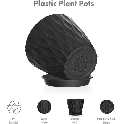 4 inch Small Plastic Nursery Pots, Seedling Pots, 5 Set Water Ripples Plant Pots for Indoor Plants