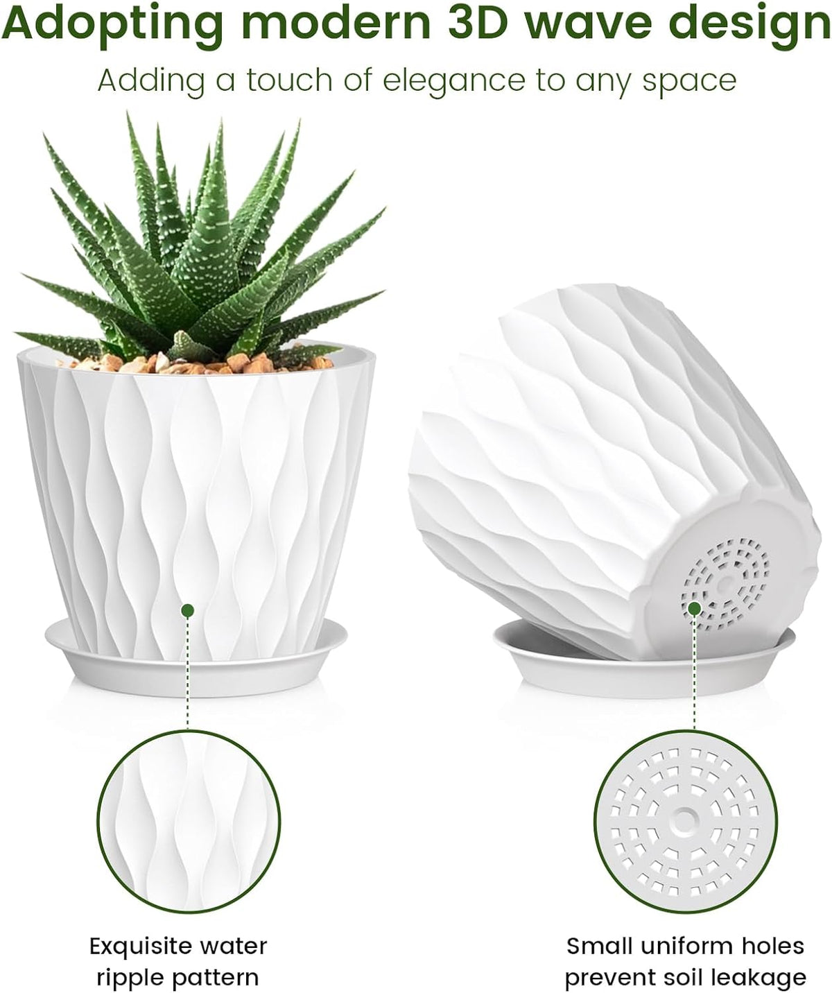 5 inch Plant Pots for Indoor Outdoor Plants, 6 Pack Thick Nursery Pots with Drainage Holes and