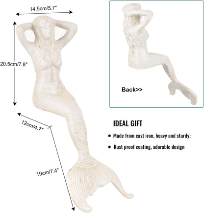 Sungmor 14.3" Tall Large Cast Iron Mermaid Statue, Sitting Mermaid Sculpture Decoration for Pool