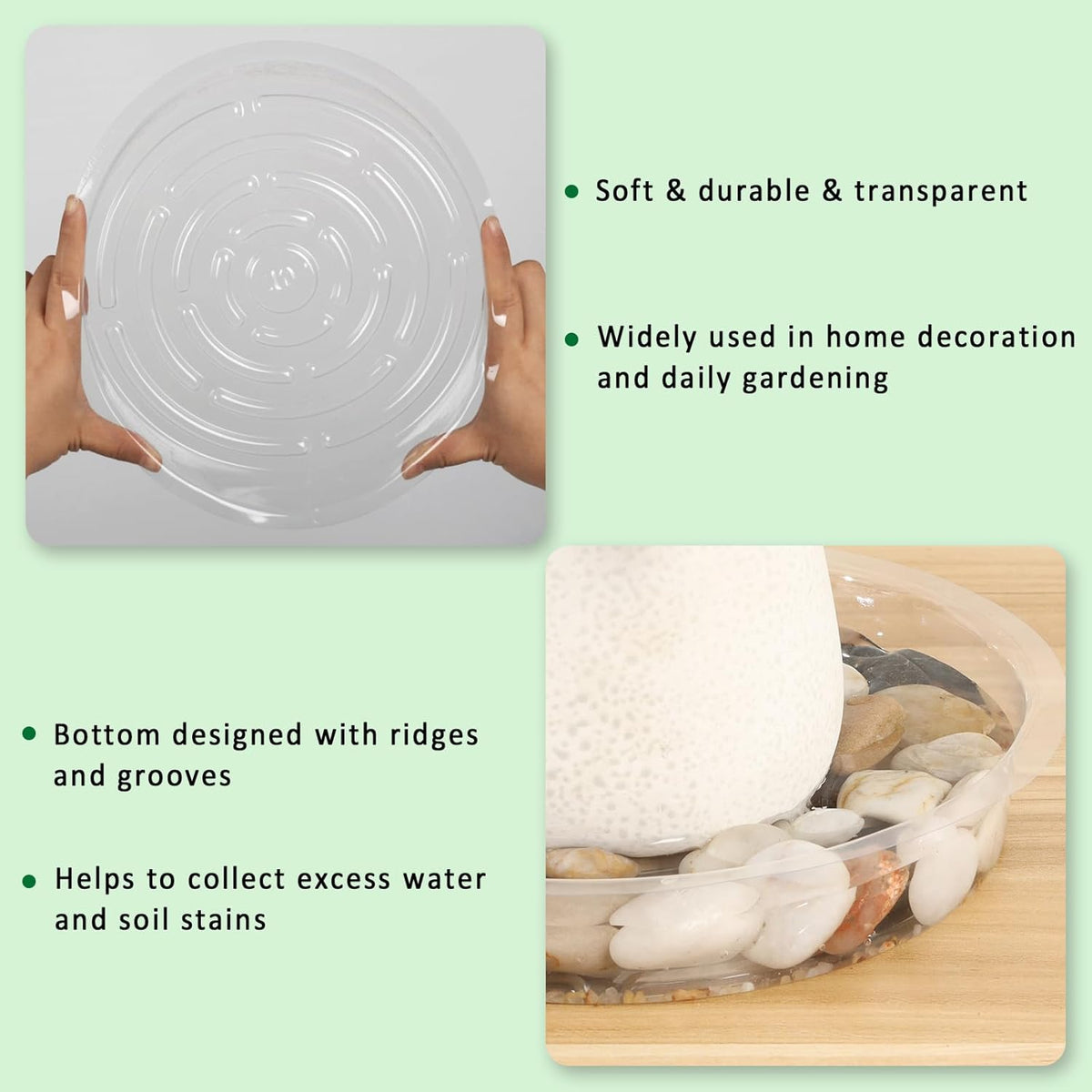 JERIA 10 Inch 20 Pack Clear Plant Saucers,Plastic Flower Pot Trays,Round Durable Plant Drip Trays