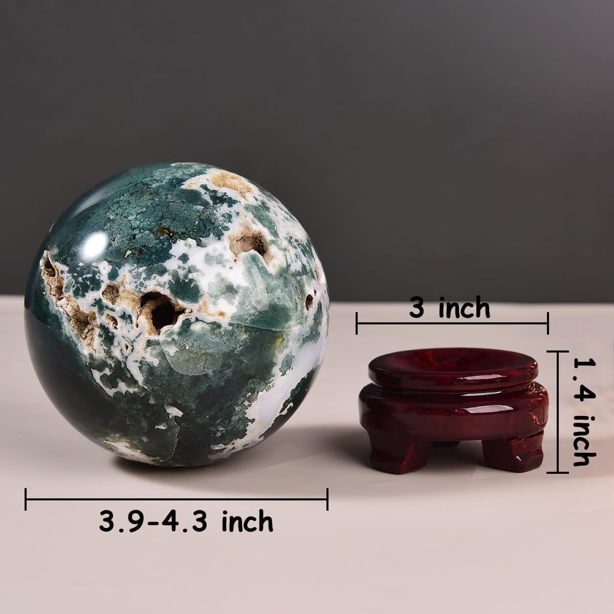 Large Moss Agate Crystal Sphere Natural Healing Crystal Ball with Stand Meditation Decorative Balls
