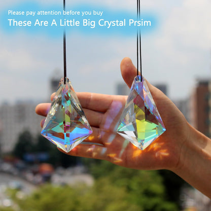 2PCS 5" Large Crystal Sun Catcher Prisms, STINO Hanging Suncatchers with Glass Prism, Rainbow Maker