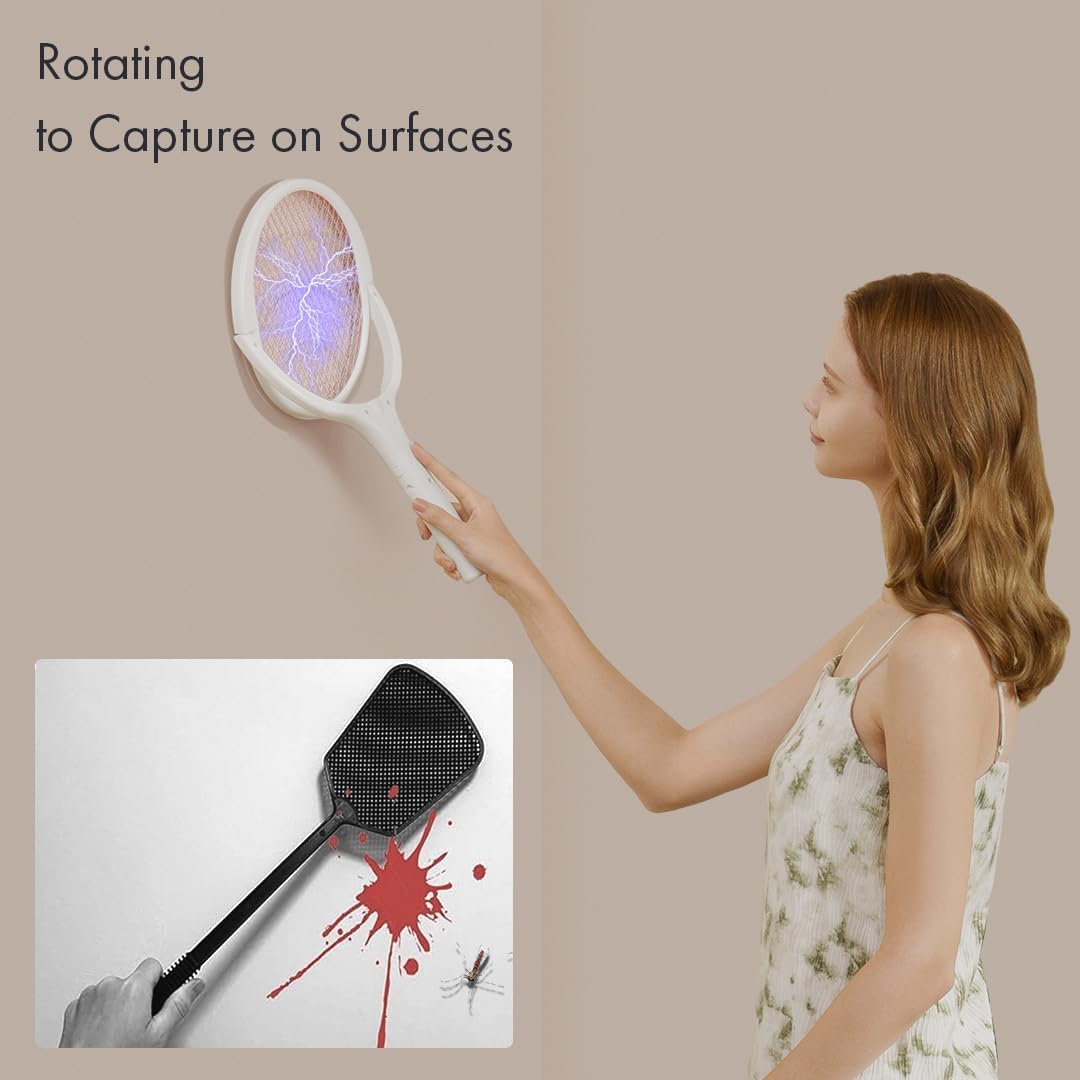 GeckoMan Rotating Head Electric Fly Swatter Racket Rechargeable Bug Zapper Racket Bug Zapper Indoor