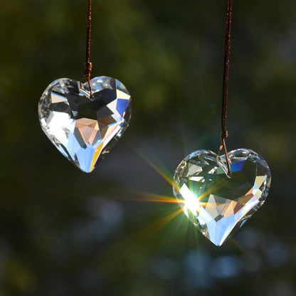 2PCS Heart Crystal Sun Catcher Prisms, STINO Hanging Suncatchers with Glass Prism Decor, Rainbow