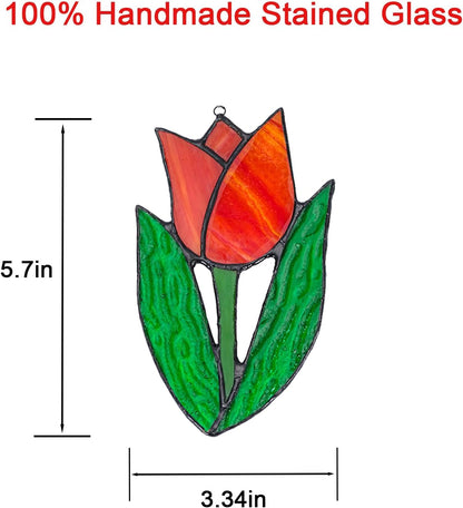 Tulip Stained Glass Window Hanging Suncatcher Handmade Flower Plant Stained Glass Sun Catchers