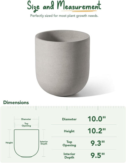 LE TAUCI 10 Inch Plant Pot, Ceramic Pots for Plants with Drainage Hole and Rubber Plug, Plant Pots