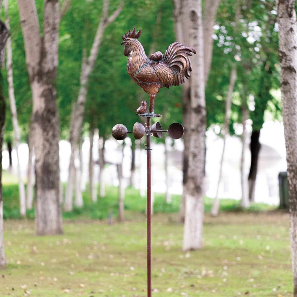 Metal Rooster with Chicks Garden Spinner,79" Large Metal Kinetic Wind Spinner for Outdoor Garden