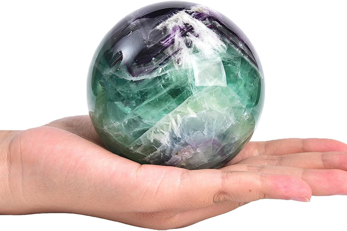 JIC Gem 2.7-3.1 inch(70-80mm) Large Crystal Ball Feather Fluorite Healing Crystals Sphere with
