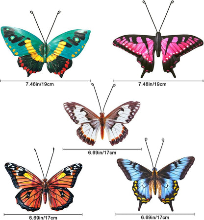 Metal Butterfly Wall Decor - 5 Pack Lifelike Butterflies Wall Art Sculpture Hanging Decorations for