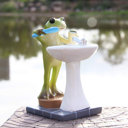 Tfro & Cile Frog Garden Statue Decor Miniature Animal Figurine Outdoor Fairy Brushing Teeth