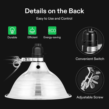 VIVOSUN Clamp Lamp Light with Detachable 8.5 Inch Aluminum Reflector up to 150 Watt E26 Socket (No