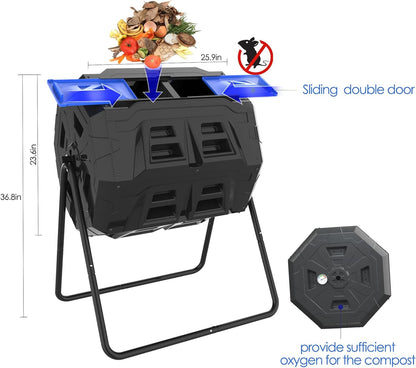 SQUEEZE master Large Compost Tumbler Bin - Outdoor Garden Rotating with Thermometer -Automatic