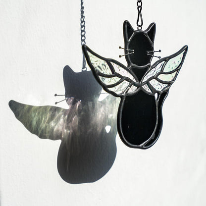 Black Angel Cat Memorial Gifts for Cat Lover,Stained Glass Window Hanging,Angel Wing Black Cats