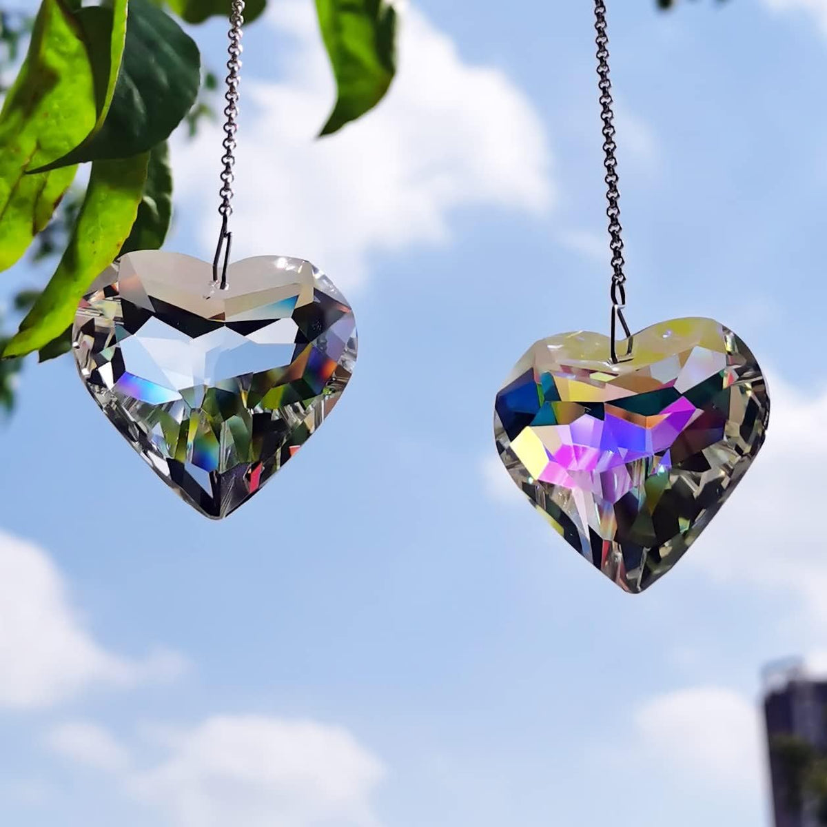 2PCS Simple Geometry Crystal Sun Catcher Prisms, STINO Hanging Suncatchers with Glass Prism