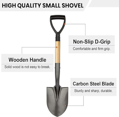 VNIMTI Shovel for Digging, Round Small Shovel with Wooden D-Handle, Metal Garden Shovel for