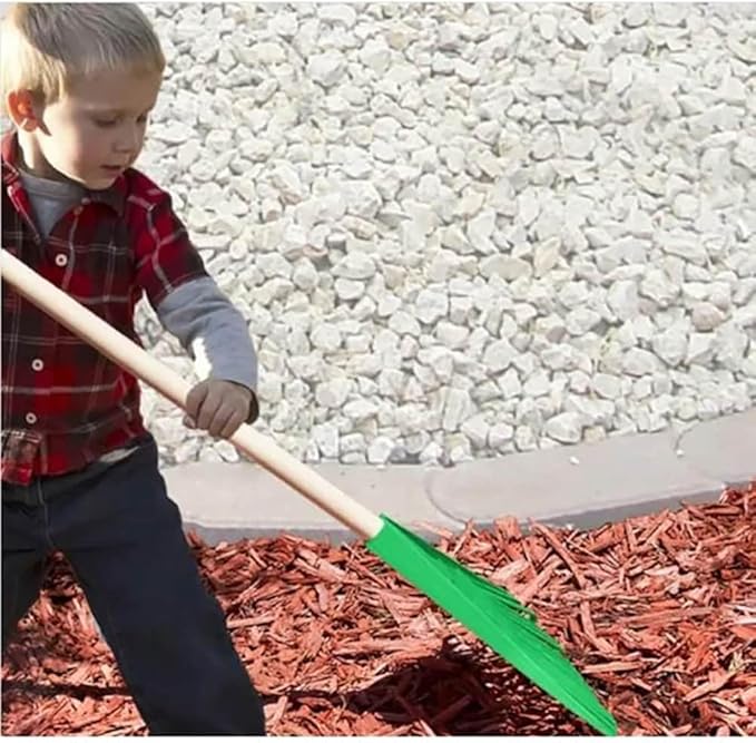 Orange Kids Size Rake, Kids Rake for Lawn with Hardwood Handle, Durable Plastic Head to Sweep