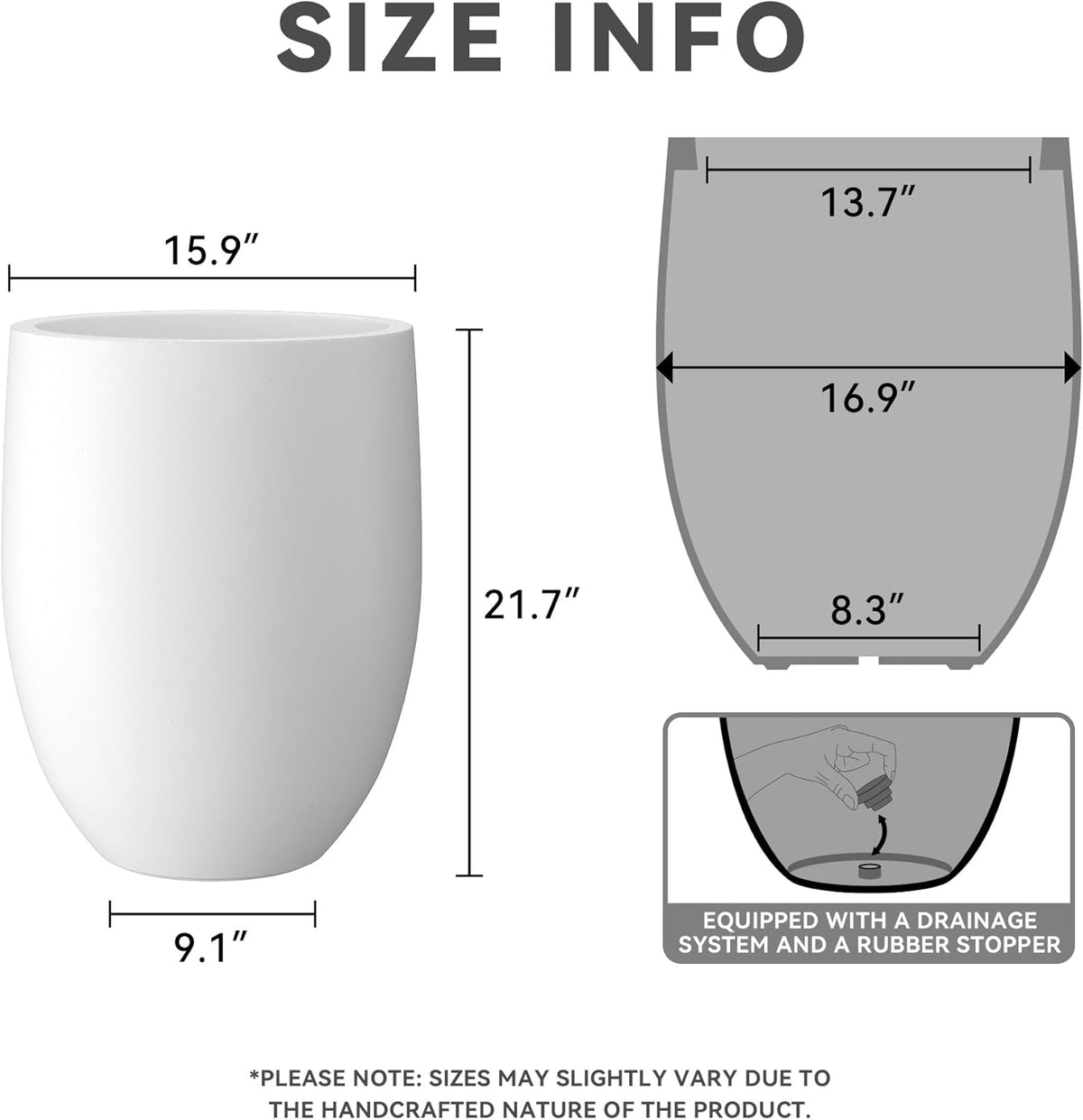 Kante 21.7" H Pure White Concrete Tall Planter, Large Outdoor Indoor Decorative Pot with Drainage