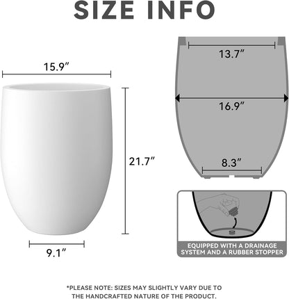 Kante 21.7" H Pure White Concrete Tall Planter, Large Outdoor Indoor Decorative Pot with Drainage