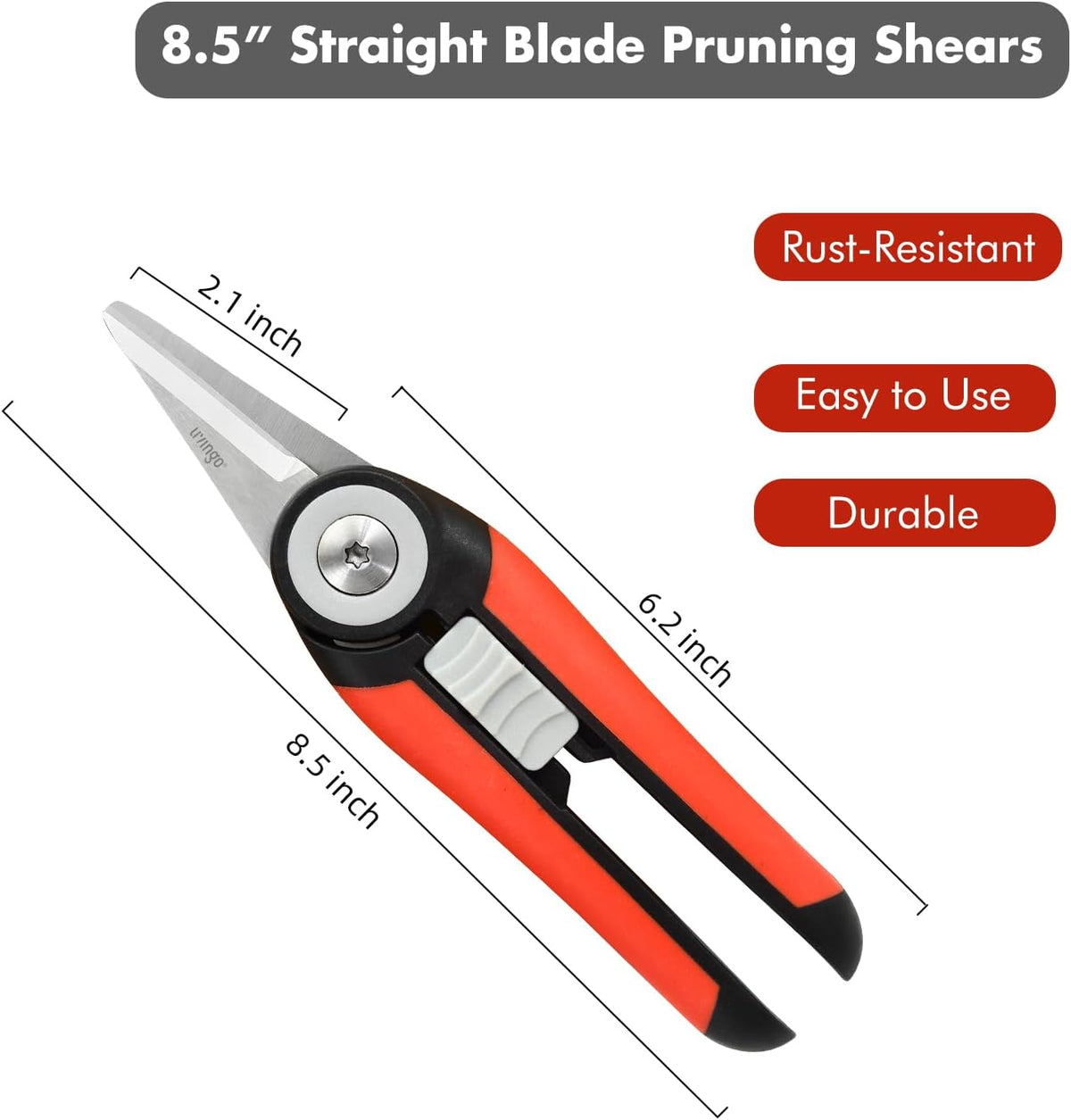 LIVINGO Precision Garden Pruning Shears - Straight Blade Floral Scissors with Non-Slip Handle for