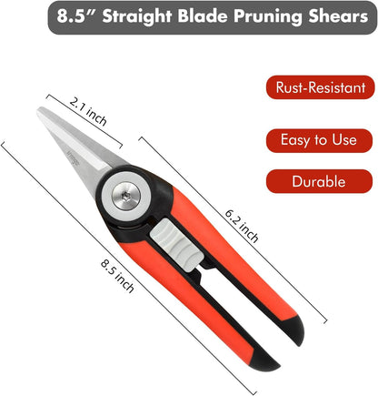 LIVINGO Precision Garden Pruning Shears - Straight Blade Floral Scissors with Non-Slip Handle for