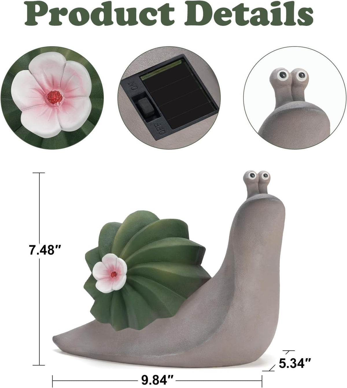 Solar Cactus Snail Statue Garden Decor Light - Outdoor Decorative LED Flower, Suitable for Patio